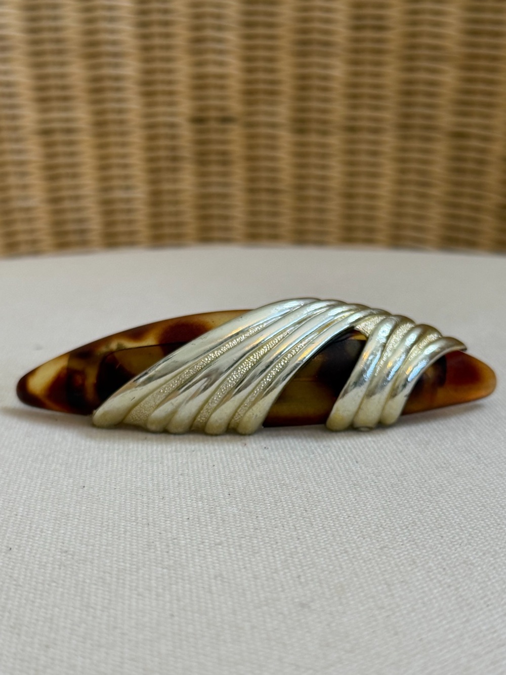 Vintage Tortoise Hair Clip with Gold Tone Swirl Barrette